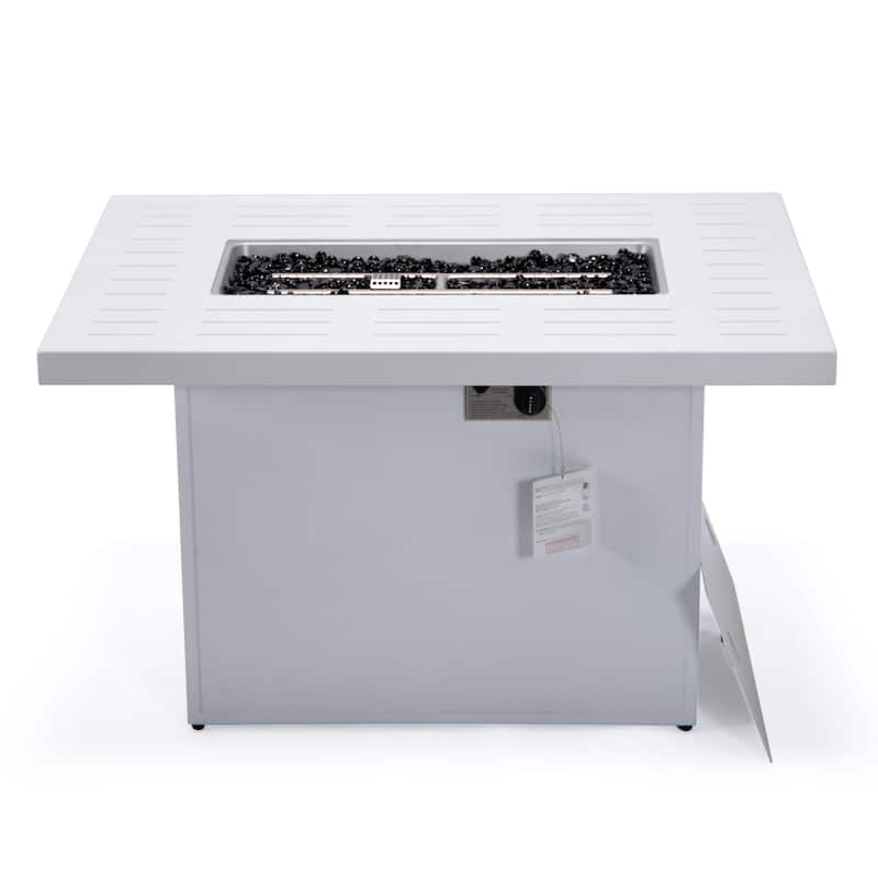 LeisureMod Chelsea 44" Modern 55000 BTU Propane Patio Fire Pit Table with Wind Guard for Porch Backyard Garden Decor