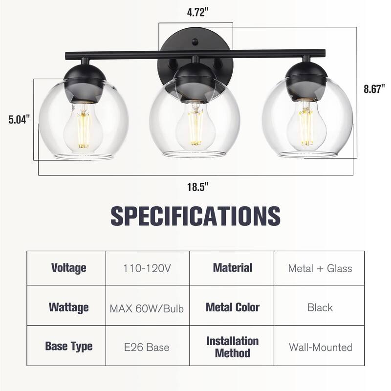 Globe Bathroom Vanity Light Bathroom Over Sink Lighting