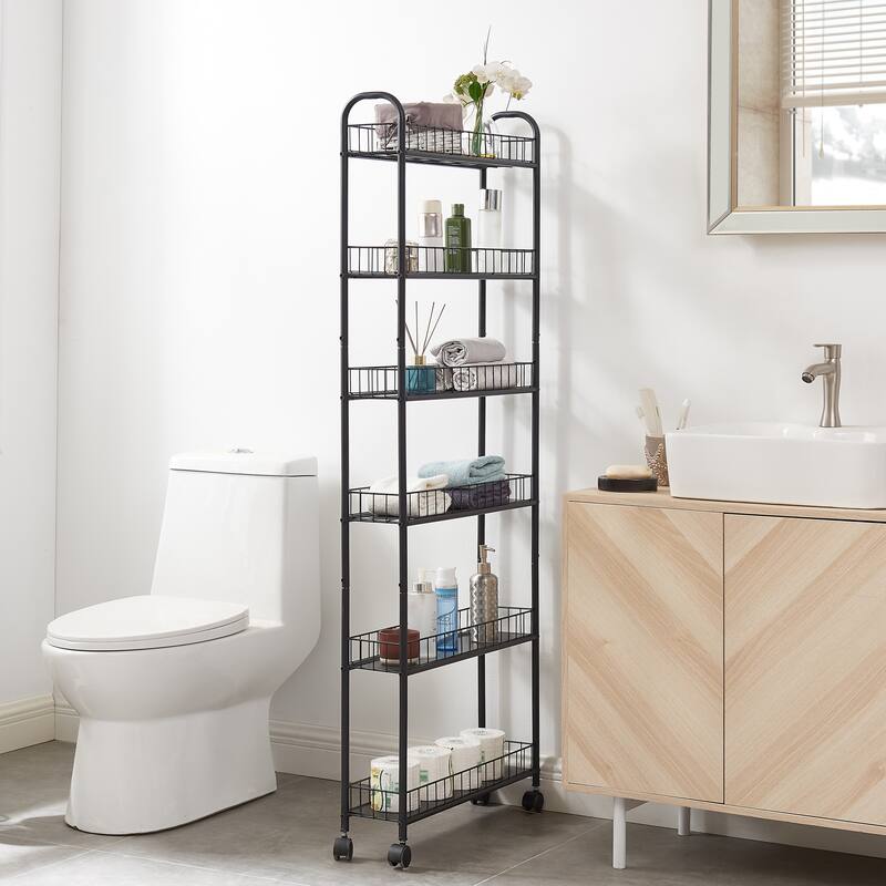 6-Tier Rolling Cart Gap Kitchen Slim Slide Out Storage Tower Rack with Wheels,6 Baskets,Laundry Narrow Piaces Utility cart