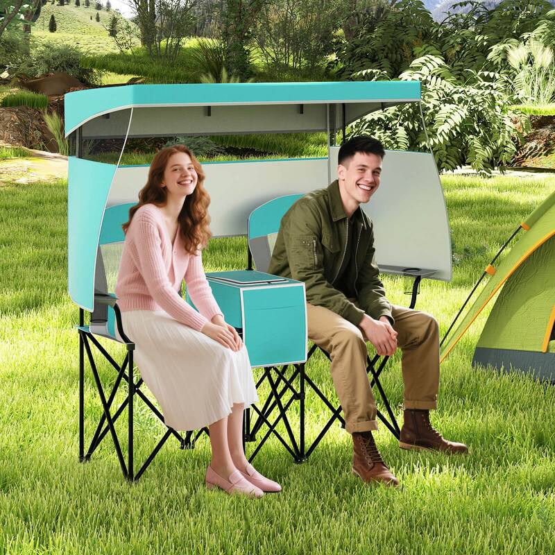 Costway Double Beach Chair with Adjustable Canopy Oversized Folding