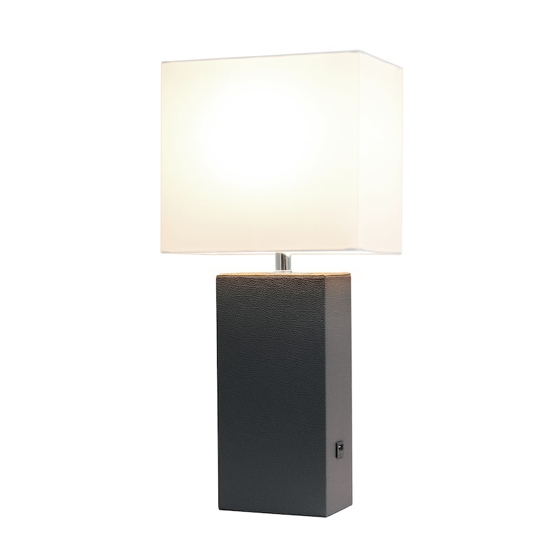 Elegant Designs 21" Modern Leather Wrapped Table Lamp with USB Port, With LED Bulb