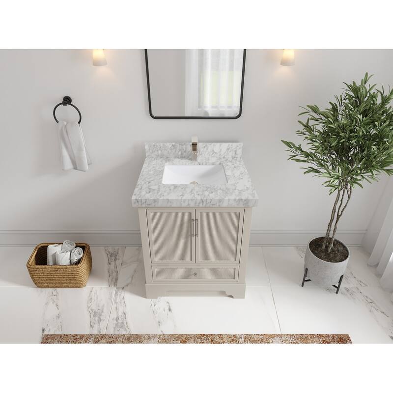 Willow Collections 30 in. W x 22 in. D Alys Single Sink Bathroom Vanity with Countertop - 2"Carrara Marble - Fine Grain