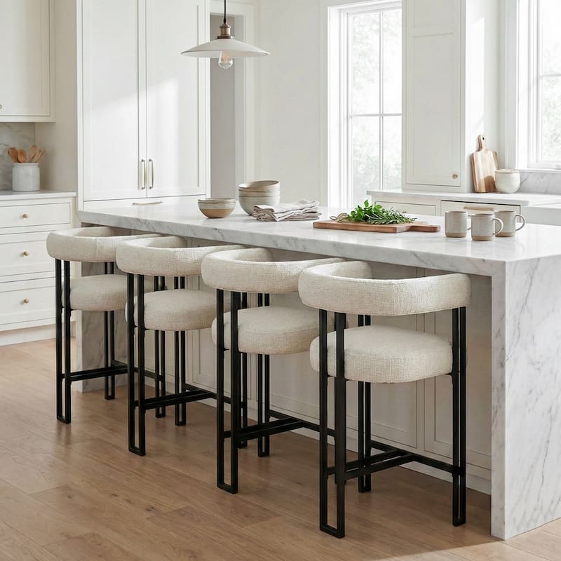 25" Seat Height Upholstered Tweed Black Matel Counter Stool