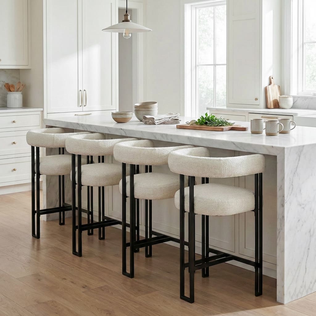 25" Seat Height Upholstered Tweed Black Matel Counter Stool