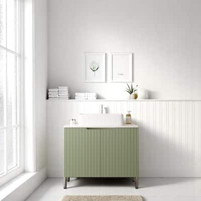 30 Inch Freestanding Bathroom Vanity with Ceramic Basin, Sintered Stone Top & Storage Cabinet