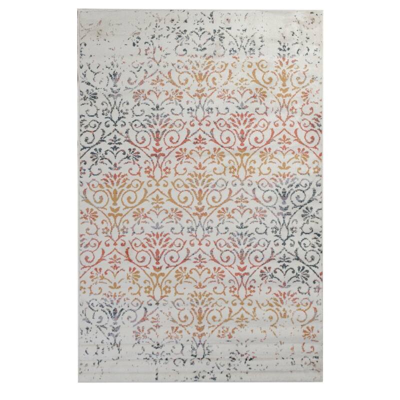 Superior Modern Distressed Damask Polypropylene Indoor Area Rug