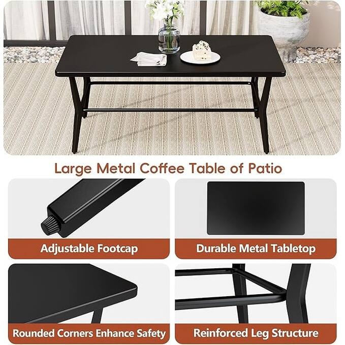 Kullavik Matte Black Full Iron Outdoor Rectangular Coffee Table
