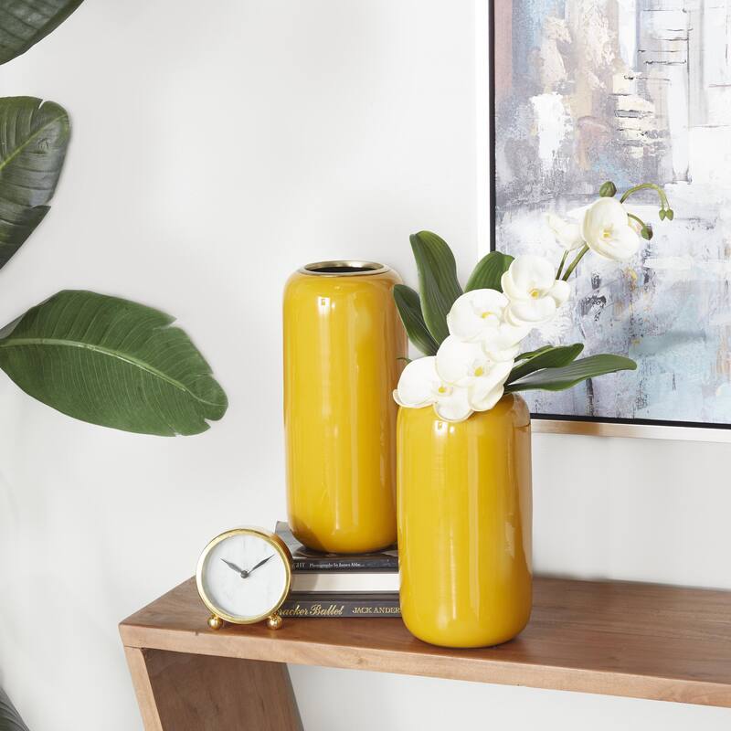 Metal Decorative Vase - Set of 2 Yellow - Roche River Decor