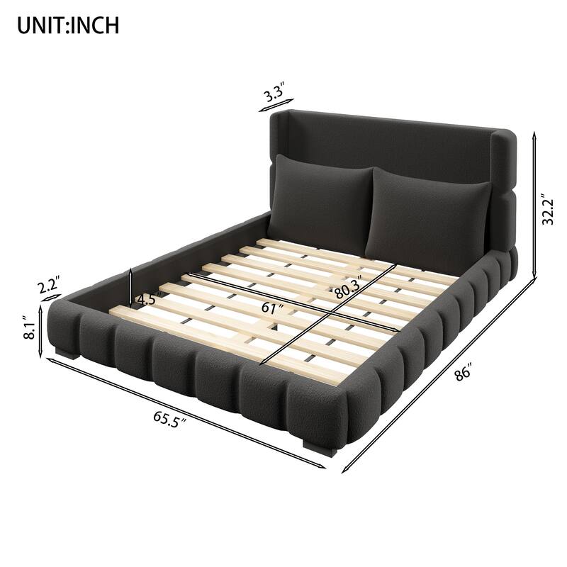 Upholstered Platform Bed with 2 Cushioned Pillows by Harper&Bright Designs