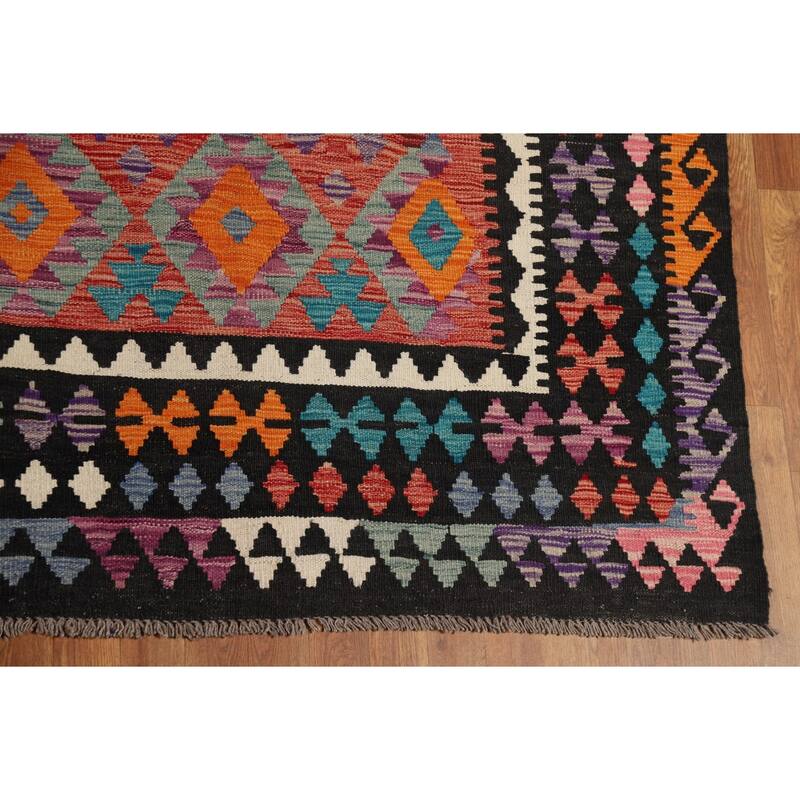 Kilim Area Rug Hand-Woven Geometric Wool Carpet - 10'4" x 13'2"