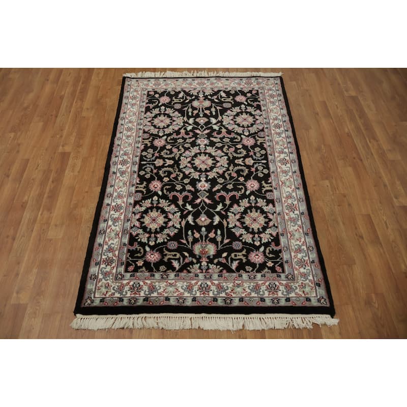 Hand Knotted Oriental 100% Wool Carpet Traditional Traditional Black Kashan Area Rug - 6' 1'' X 4' 0''