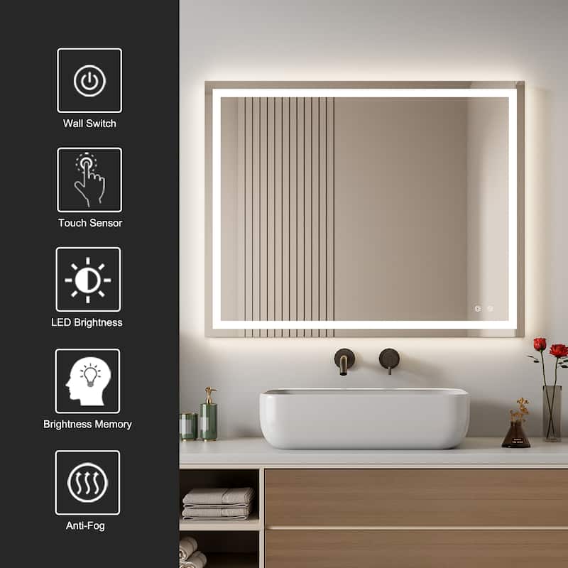 Frameless Rectangle Led Bathroom Mirror - 40X32 inches
