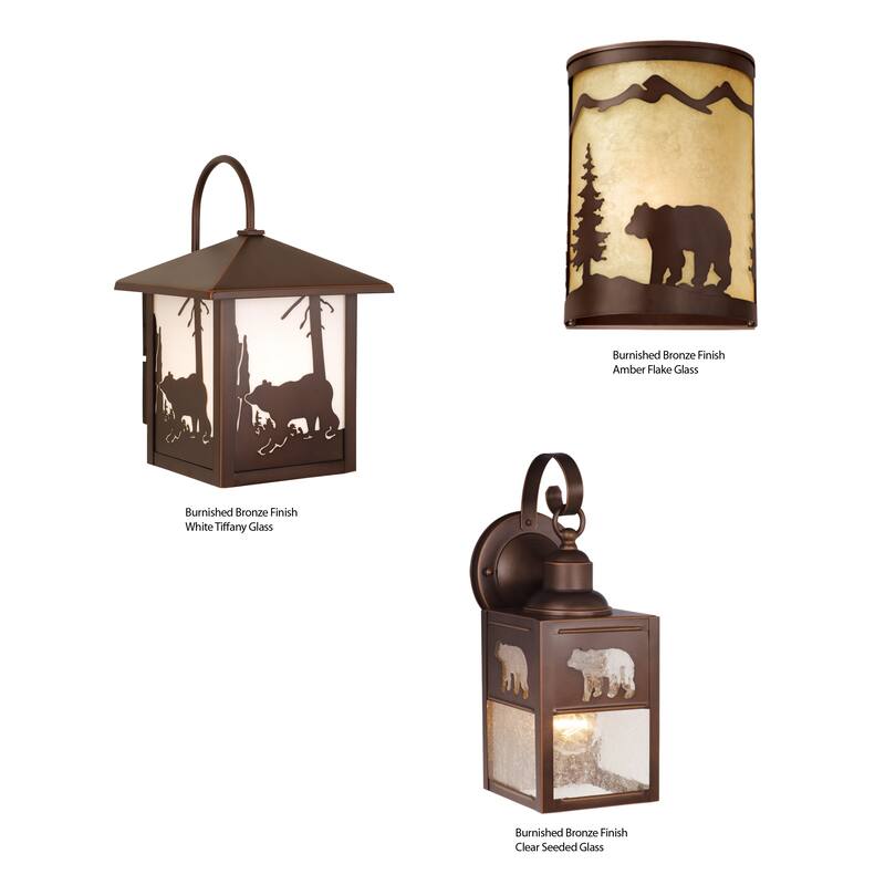 Bozeman 1 Light Bronze Rustic Bear Tree Outdoor Wall Lantern White Glass - 8-in W x 12.5-in H x 9-in D