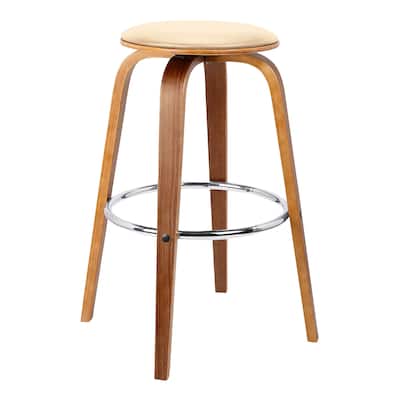 HomeRoots 26" Cream Faux Leather Backless Modern Swivel Bar - 17