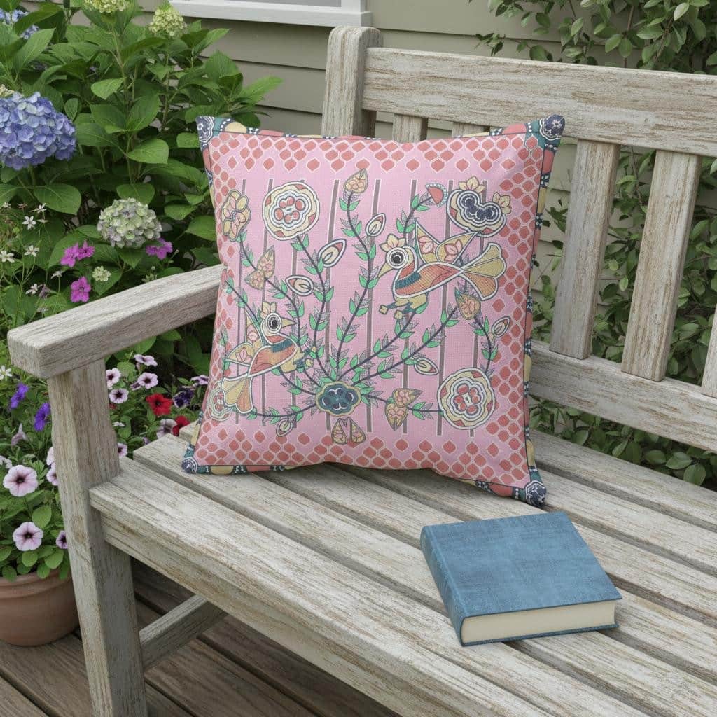 HomeRoots 26" x 26" Pink Peacock Blown Seam Floral Indoor Outdoor Throw Pillow - 26.00' X '5.00' X '26.00