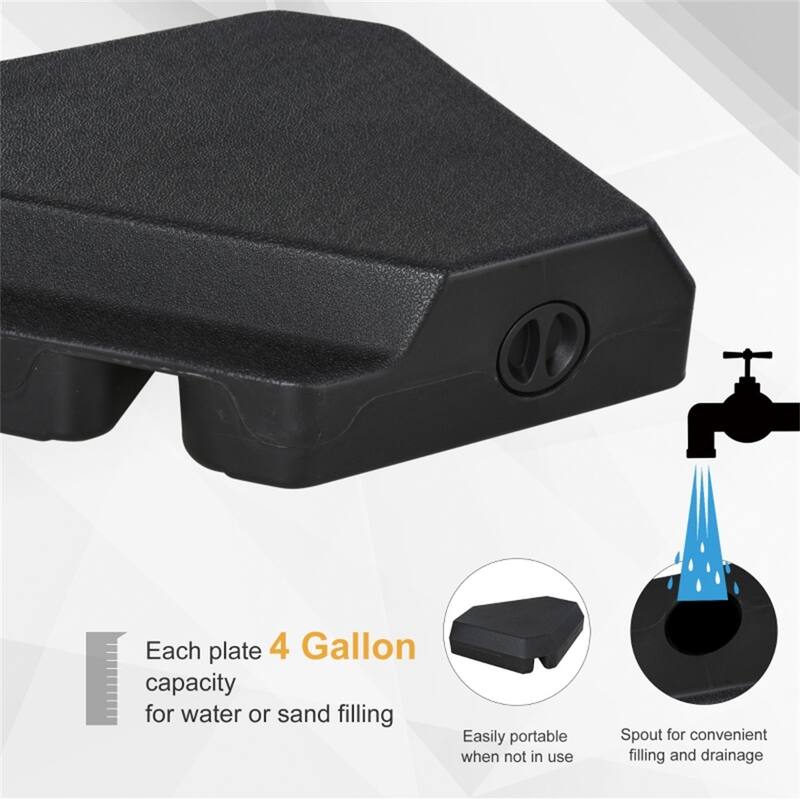 Heavy Duty Patio Umbrella Base Stand with 4 Fillable Weight Plates and Steel Pole for Outdoor Garden Poolside and Backyard