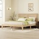 preview thumbnail 4 of 5, Queen Size Platfrom Bed with Support Legs, Rubber Solid Wooden Bed with Rattan Headboard, Enhanced by Support Feet, Natural