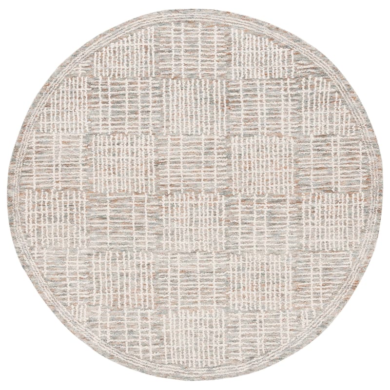 SAFAVIEH Handmade Abstract Anoek Checkered Wool Rug - 6' Round - Brown/Ivory