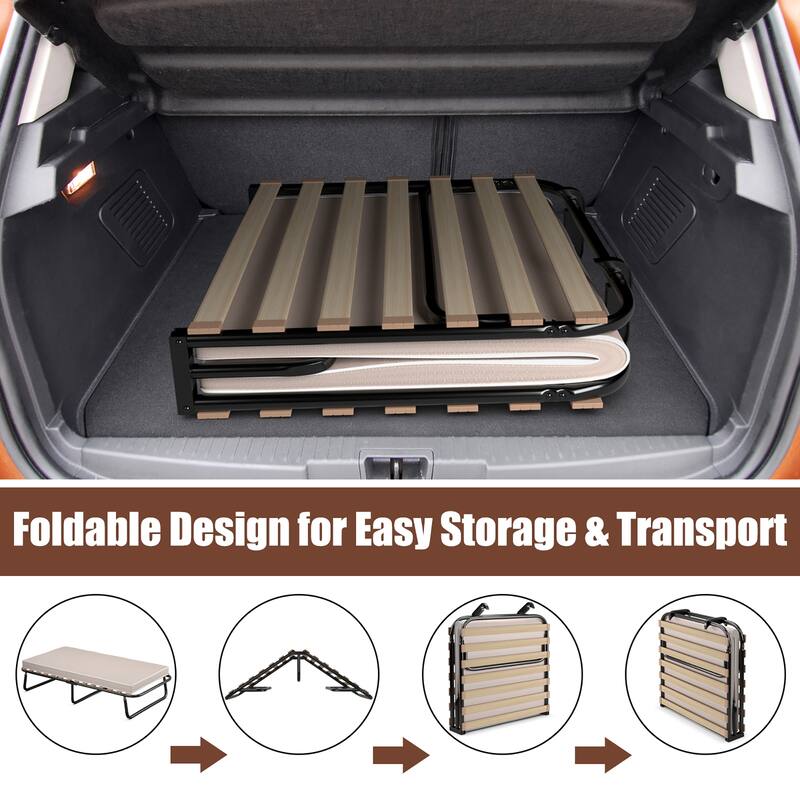 Gymax Portable Folding Guest Bed Cot with Memory Foam Mattress Twin