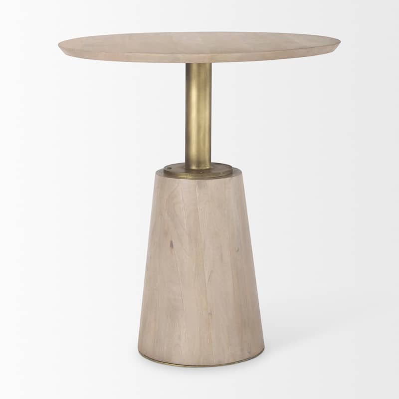 Maxwell Light Brown Solid Wood and Gold Metal Bistro Table