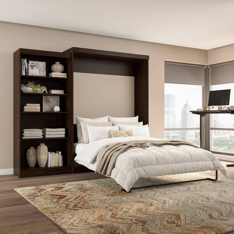 Pur Queen Murphy Bed with Closet Organizer (101W) by Bestar - New Chocolate