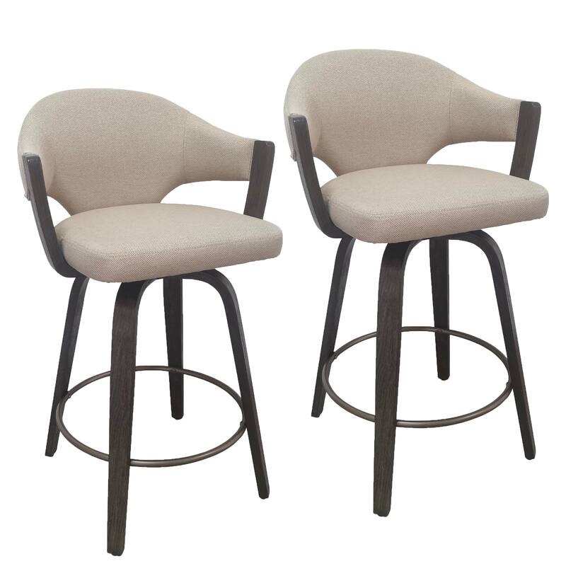 Modern Fabric and Bentwood 26" Counter Stool with Swivel, Set of 2