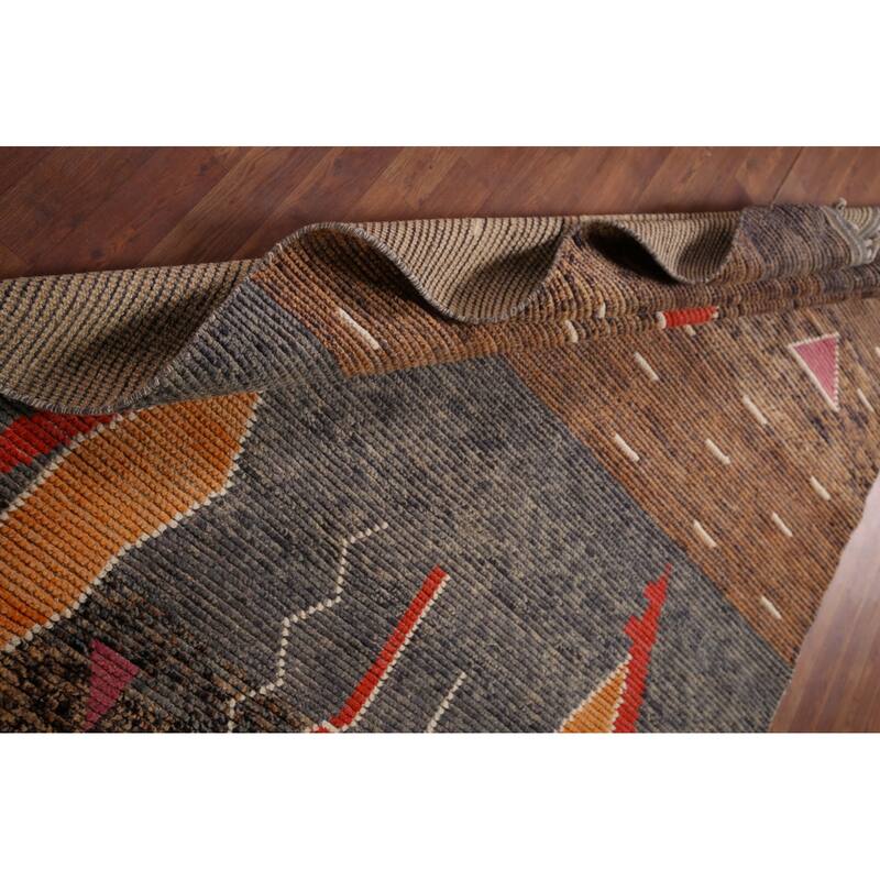 Brown Striped Moroccan Area Rug Hand-Knotted Wool Carpet - 5'10"x 9'3"