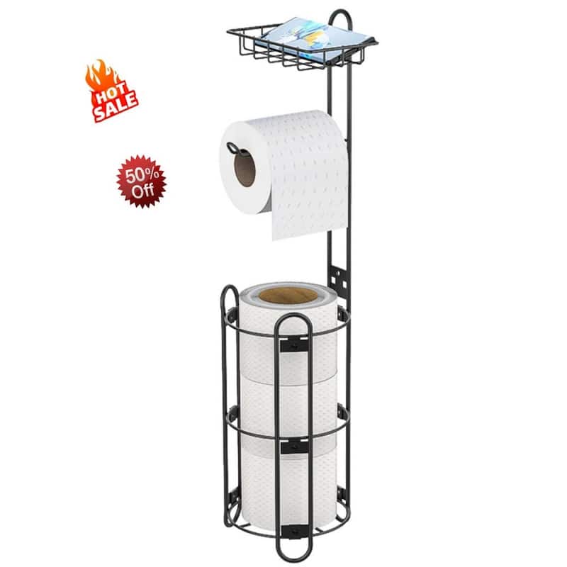 Stainless Steel Toilet Paper Holder,Rustproof Bathroom Floor Organizer - Black - Black