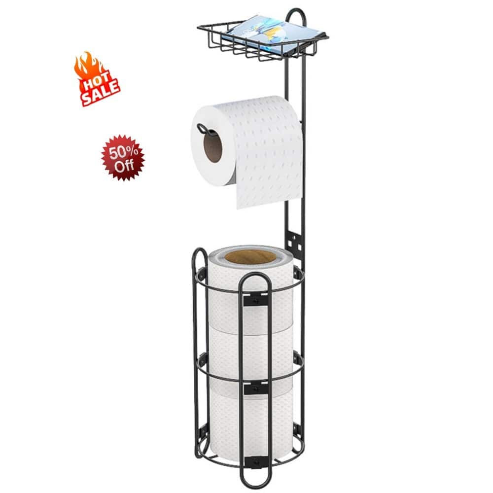 Stainless Steel Toilet Paper Holder,Rustproof Bathroom Floor Organizer - Black