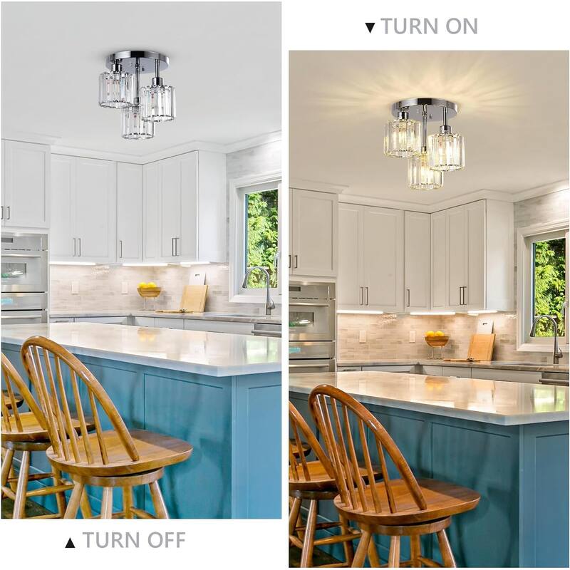 Semi Flush Mount Ceiling,3-Light Kitchen Mount,Hallway Light Fixtures Ceiling with Clear Crystal Shades