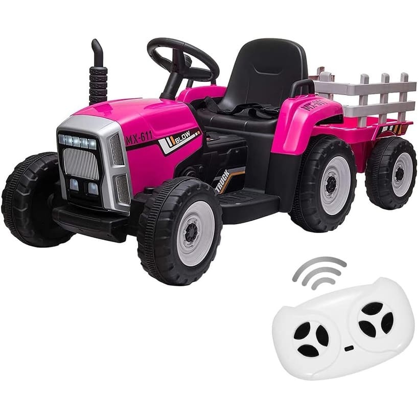 25W Kids Ride On Tractor, Electric Vehicle Car with Trailer & Remote Control