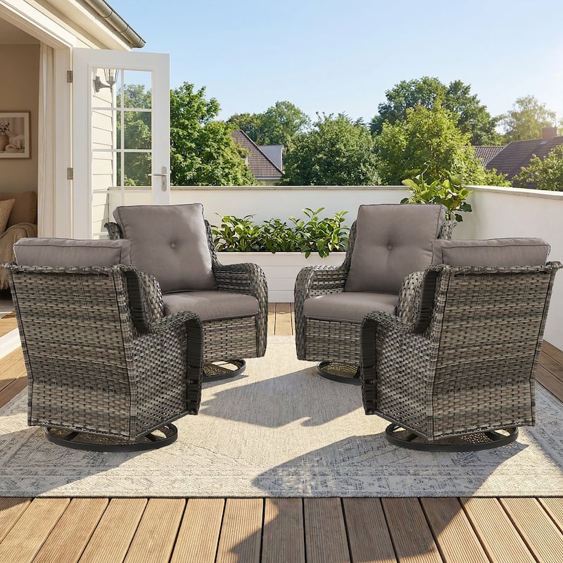 Pocassy Outdoor Patio Wciker Sofa Furniture Set of Chair Table. - Gray Wicker with Gray Cushion - 4-Pieces Swivel Chairs Set