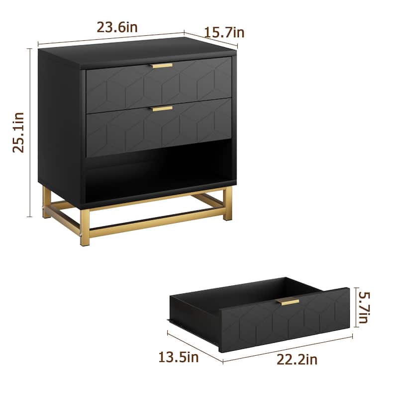 3 Drawer Dresser, with Metal Legs and Gold Handles
