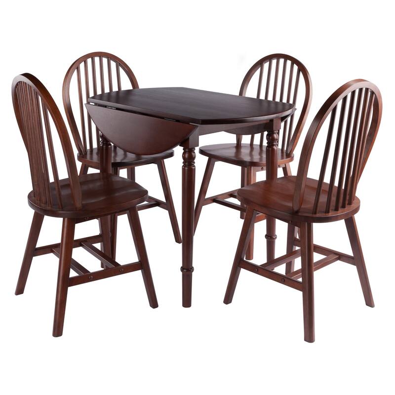 5-Piece Drop Leaf Dining Table with Windsor Chairs - 36" - Walnut Brown