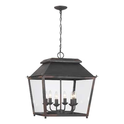 Abingdon 6 Light Pendant in Antique Black Iron with Clear Glass - Gold