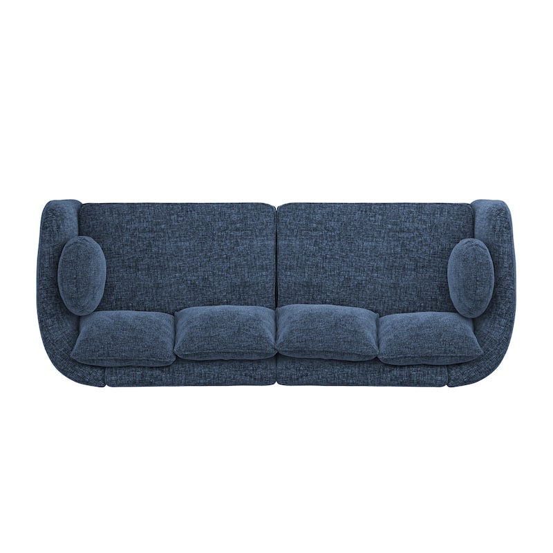 90.6" Chenille Upholstered Sofa with 6 Pillows, Modern 3-Seater Sofa Couch for Living Room Bedroom Apartment, White