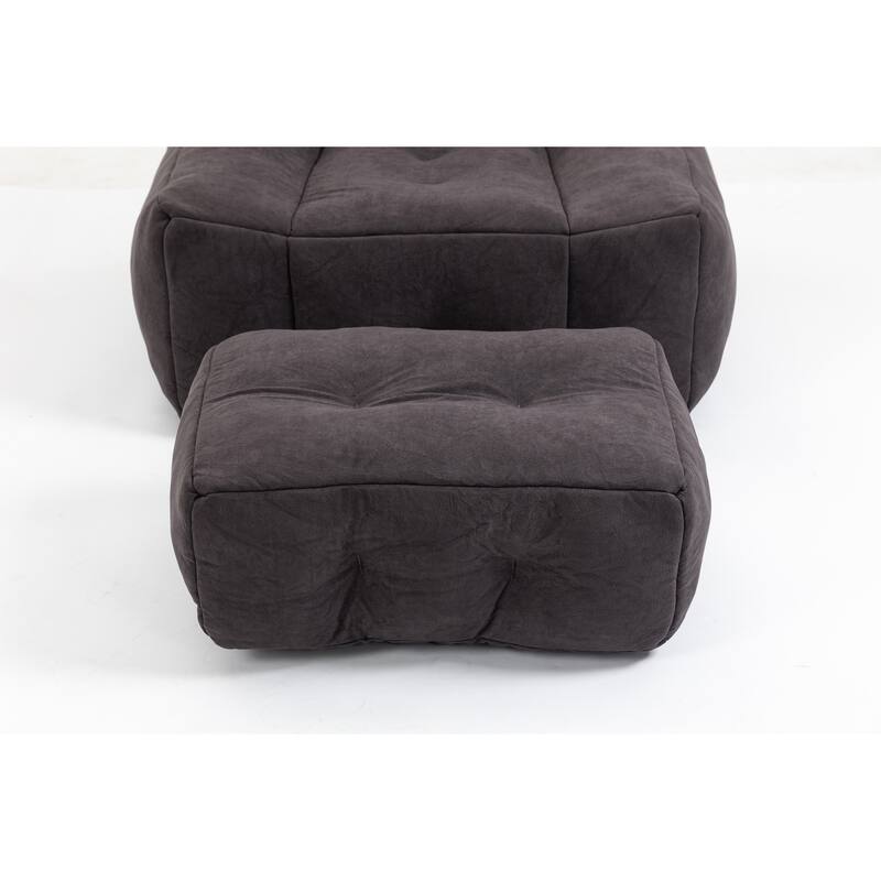 Fluffy Bean Bag Chair Lazy Bean Bag Sofa Chair for Adults and Children, Lounge Chairs with Memory Foam and Ottoman, Black