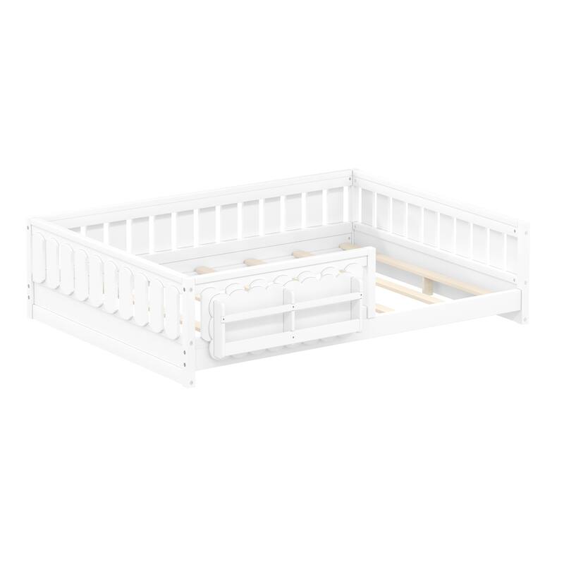 Roomfitters Full Size Wood Platform Bed with Guardrail and 2 Bookshelves