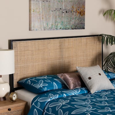 bali & pari Aurelia Modern Bohemian Bayur Wood and Natural Rattan Headboard