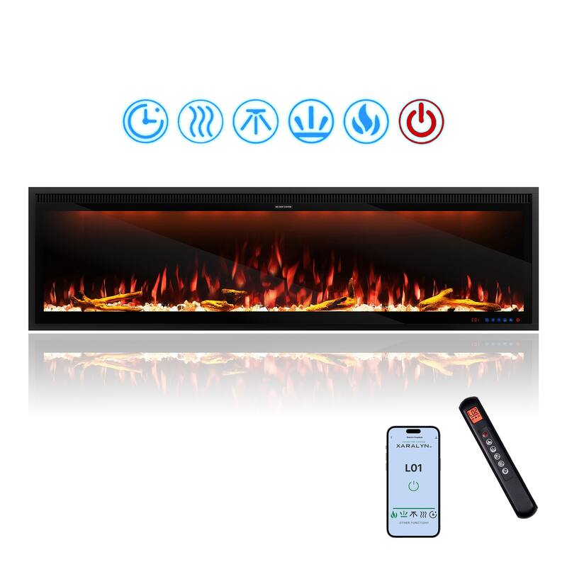 Clihome 42-88" Recessed Wall-Mounted Smart Control Electric Fireplace