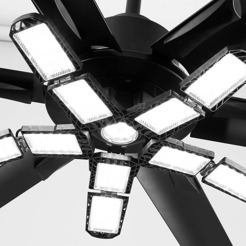 72" Industrial Matte Black Garage Large Ceiling Fan with Foldable LED Light and Remote