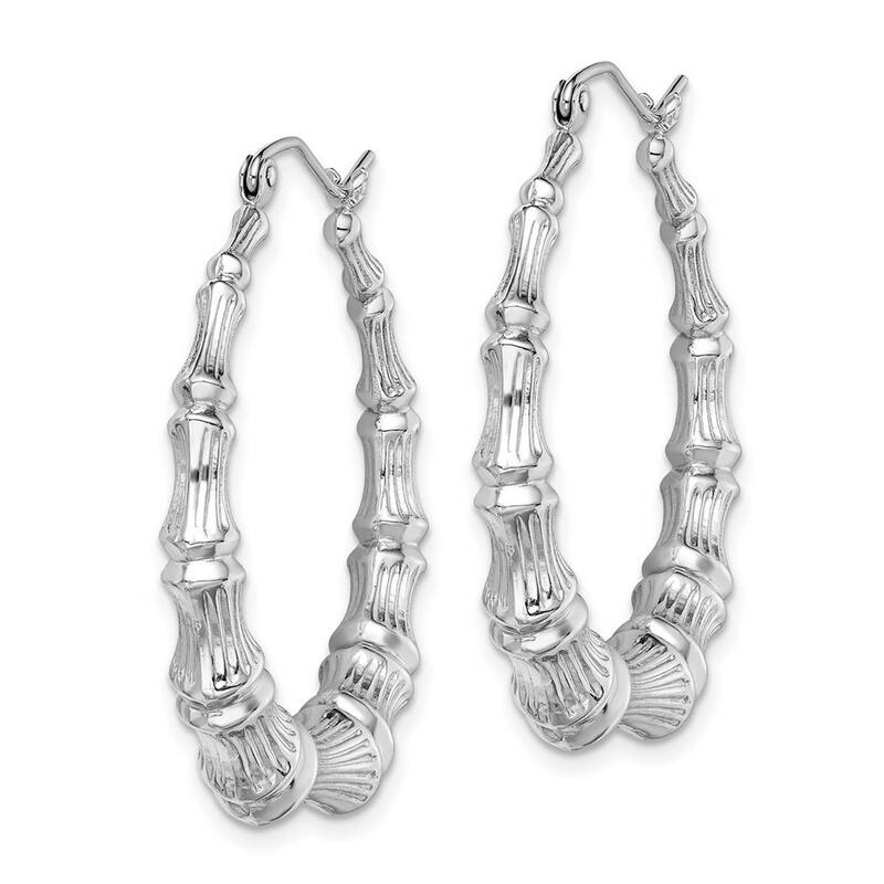 Curata 925 Sterling Silver 30mm Large Bamboo Hoop Earrings