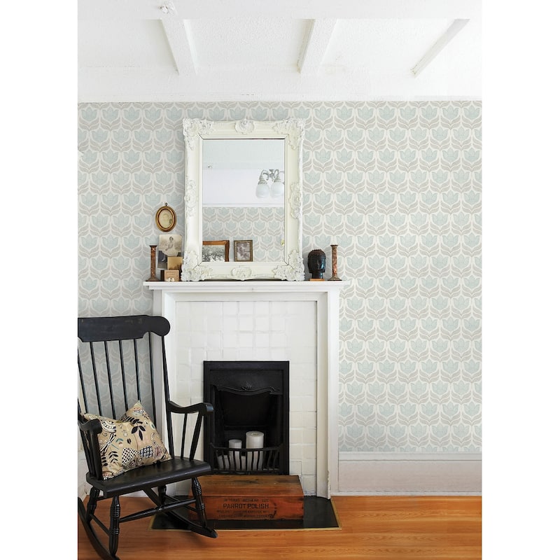 Chesapeake Cathal Aqua Tulip Block Print Wallpaper
