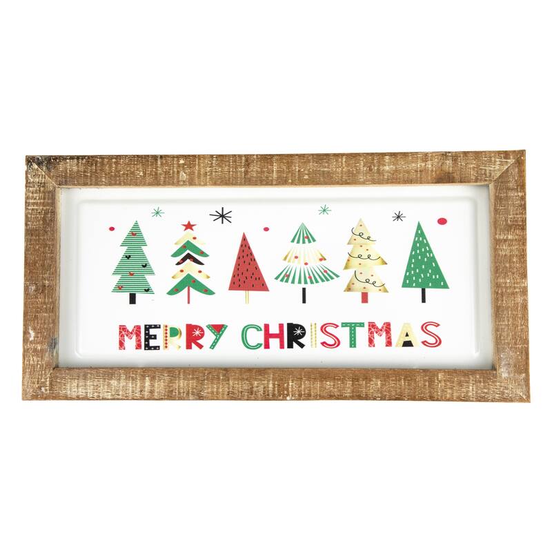11.75" Framed Merry Christmas Trees Metal Wall Sign