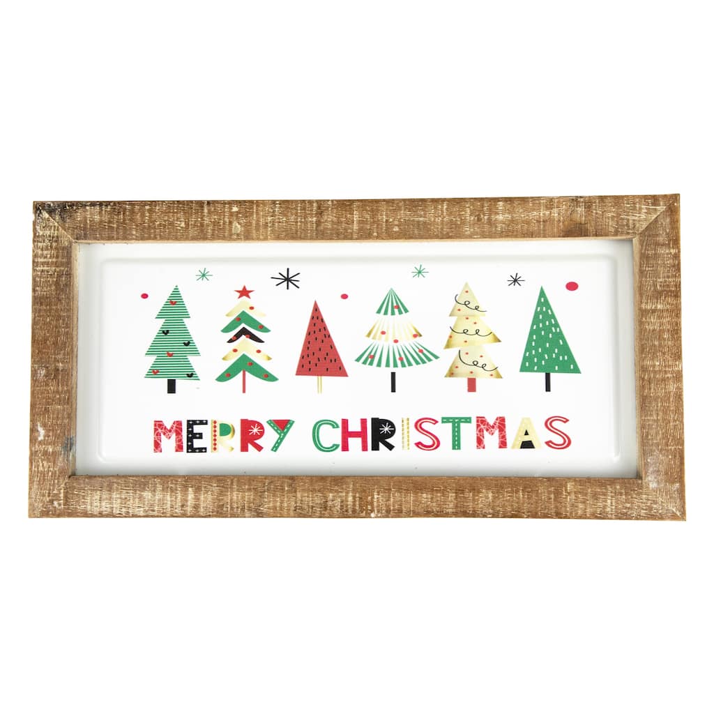 11.75" Framed Merry Christmas Trees Metal Wall Sign