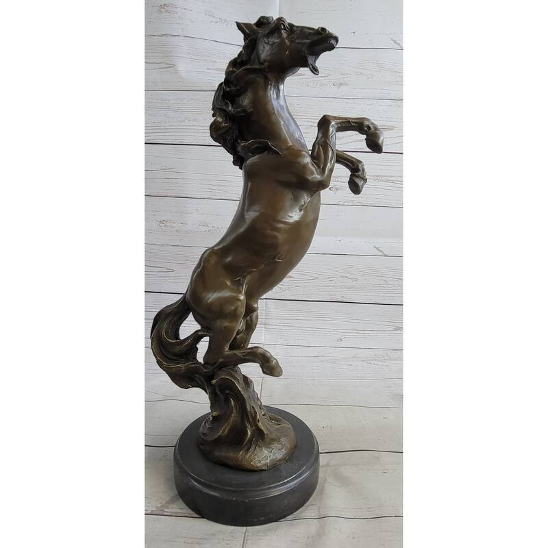 Hot Cast Bronze Rearing Stallion Horse Bronco Western Decor Signed Art Sculpture Statue