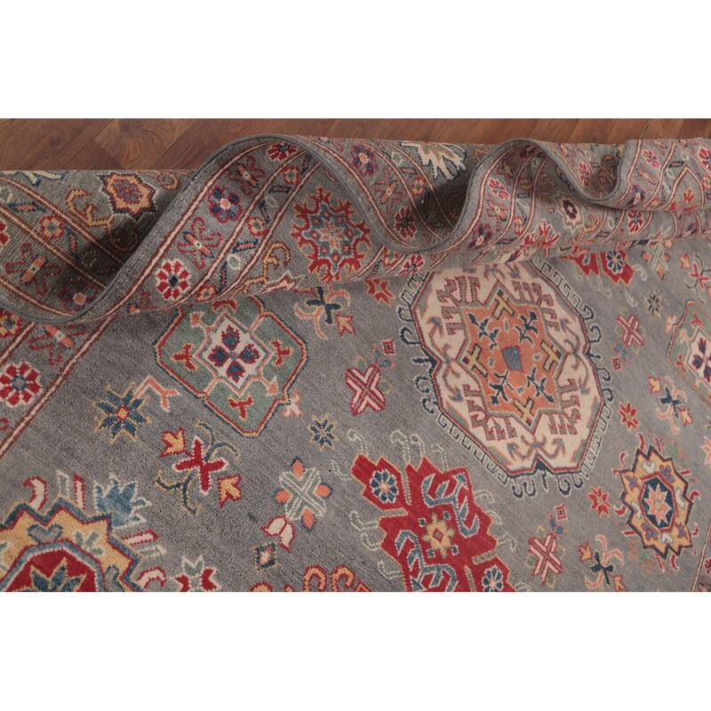 Gray Geometric Kazak Oriental Area Rug Handmade Wool Carpet - 6'8" x 9'8"