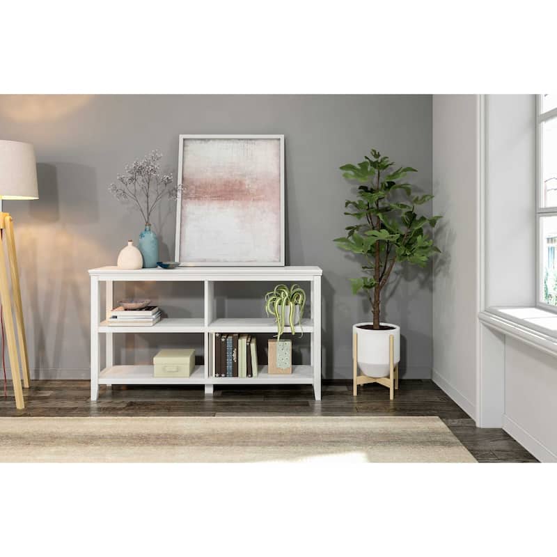 Solid Wood Vertical Double Bookcase with Shelves and Walnut Finish - 13.75” D x 54” W x 30.25” H