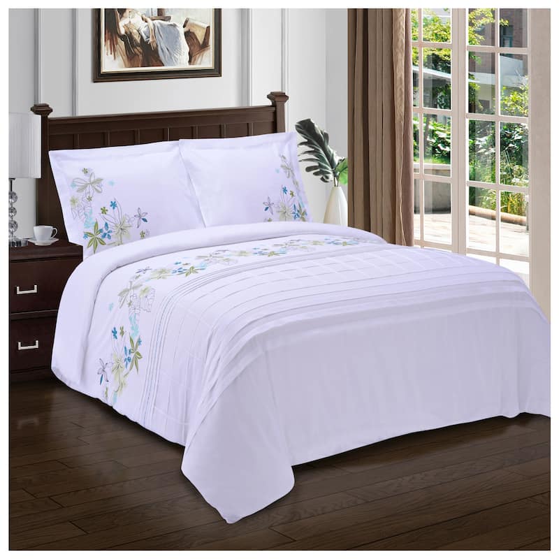 Superior Spring Blooms Premium Cotton Twill Embroidered Duvet Set