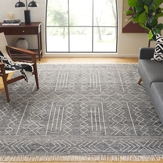 Tapis Safavieh Kilim 2,4x3m - Laine Fait Main - Gris Foncé/Ivoire - Style Bohème
